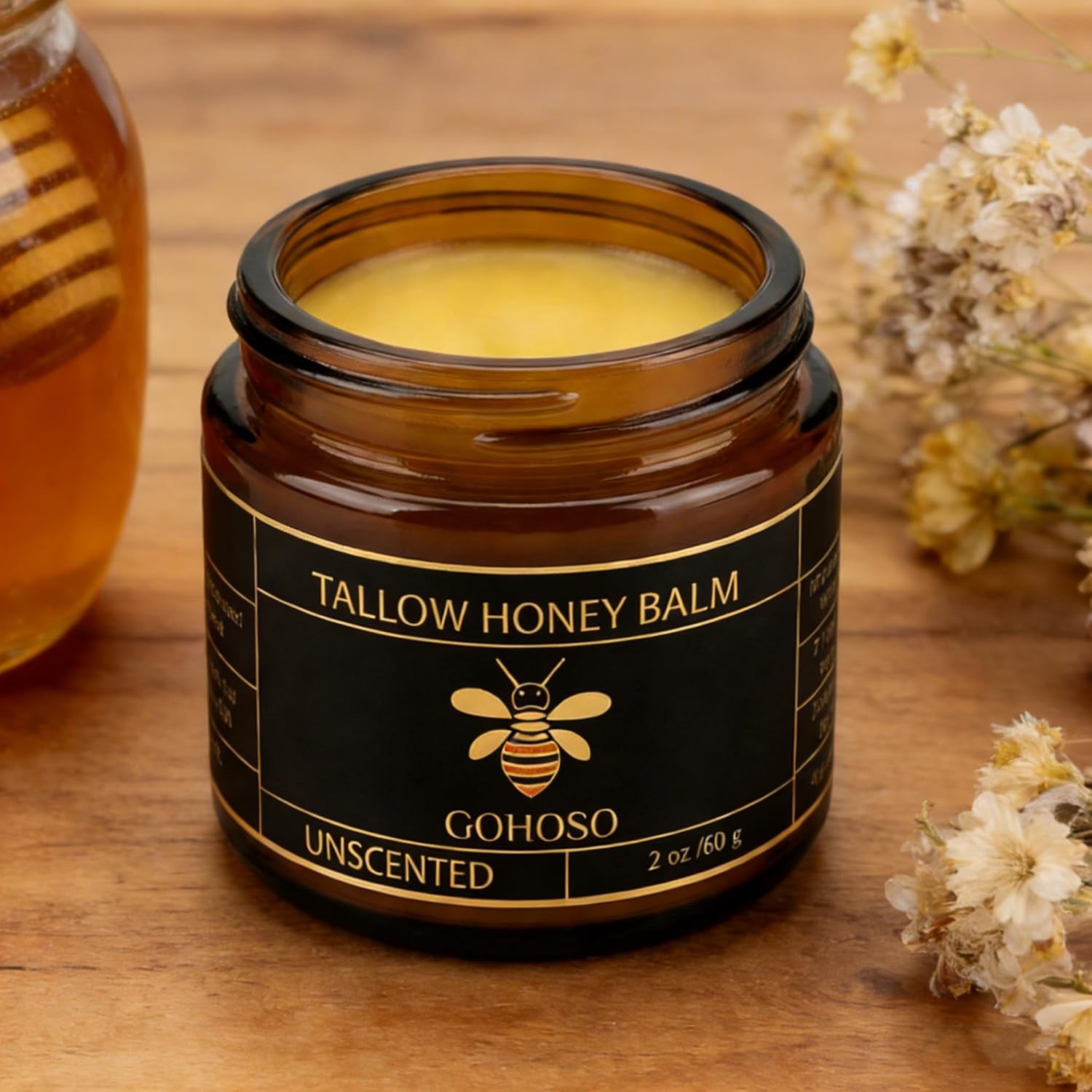 Beef Tallow Balm for Skin, Face & Body Moisturizer, Whipped Tallow Honey Balm Cream with Raw Honey, Grass Fed Cow Beef Tallow, Natural Formula for Dry & Sensitive Skin, 2 Oz