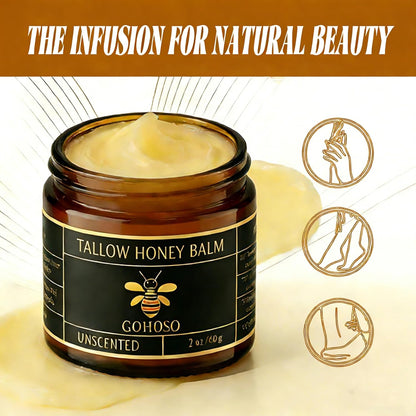 Beef Tallow Balm for Skin, Face & Body Moisturizer, Whipped Tallow Honey Balm Cream with Raw Honey, Grass Fed Cow Beef Tallow, Natural Formula for Dry & Sensitive Skin, 2 Oz
